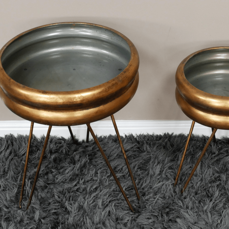 Brass Coloured Round Shallow Planter - 8920 - SMALL - Uneeka