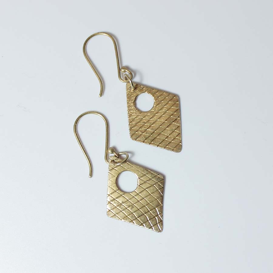 Brass Diamond with Scratch Pattern Earrings - JEMB2 - Uneeka