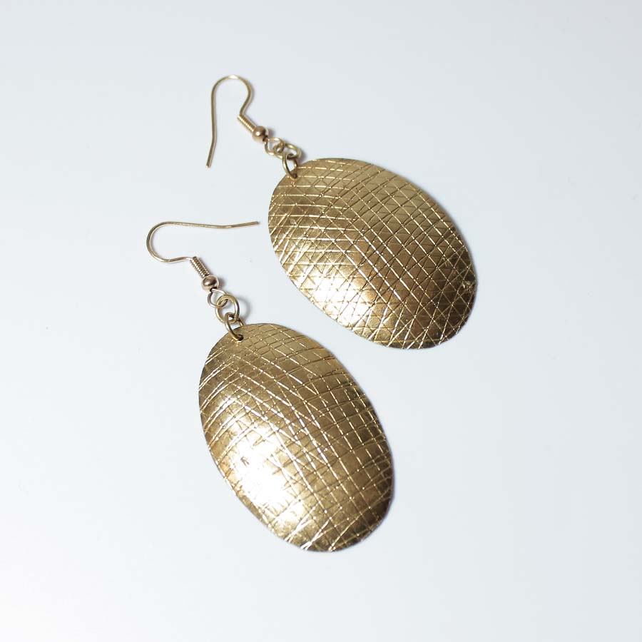 Brass Domed Oval Linear Earrings - JEMB25 - Uneeka