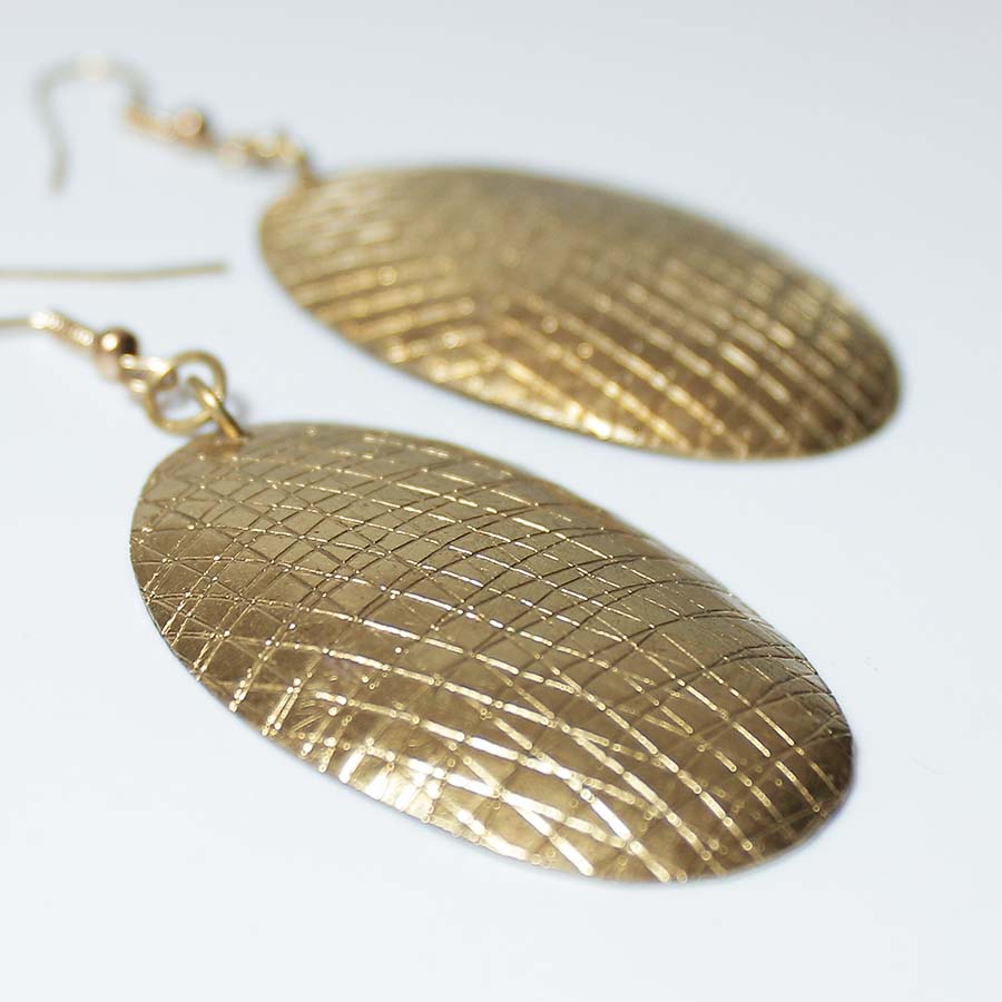 Brass Domed Oval Linear Earrings - JEMB25 - Uneeka