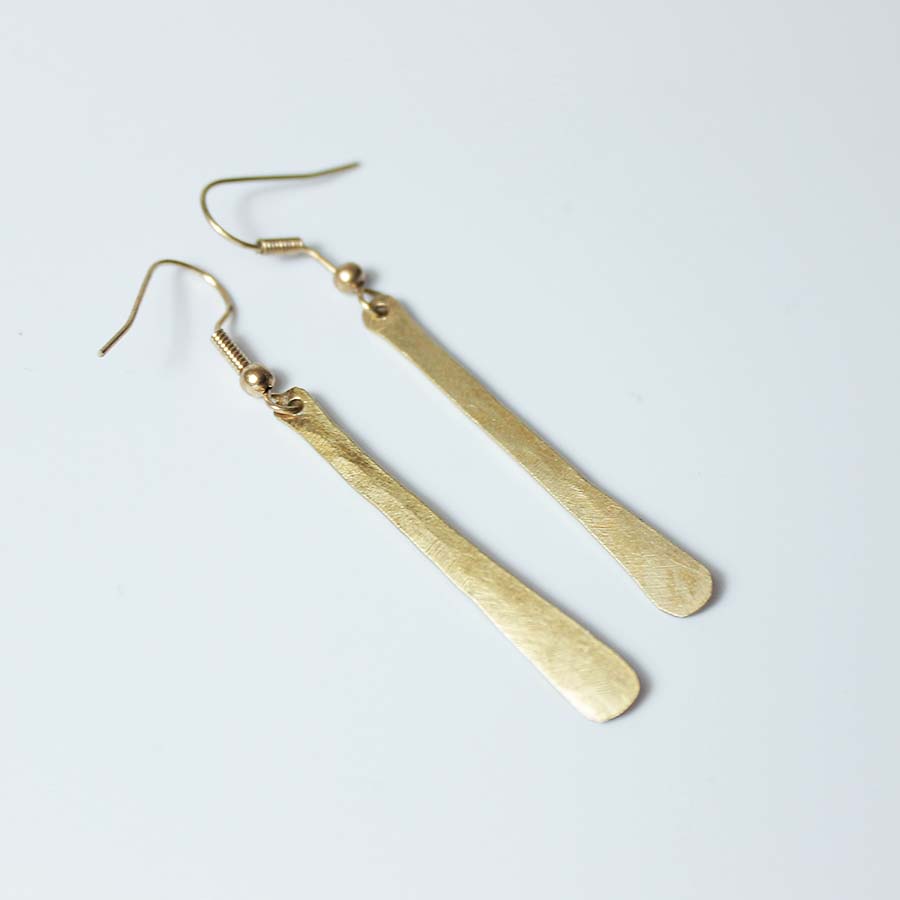 Brushed Brass Slim Drop Earrings - JEMB43 - petal - Uneeka