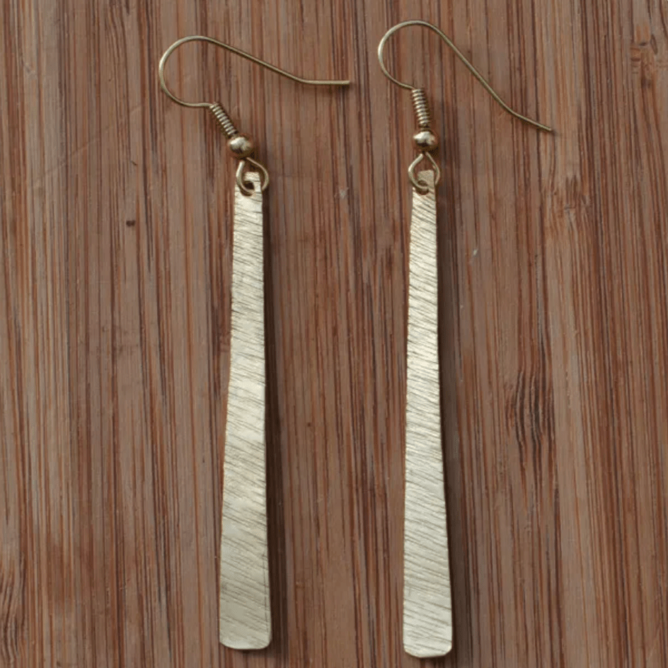 Brass Thin Bar Scratched Pattern Earrings - JEMB11 - Uneeka