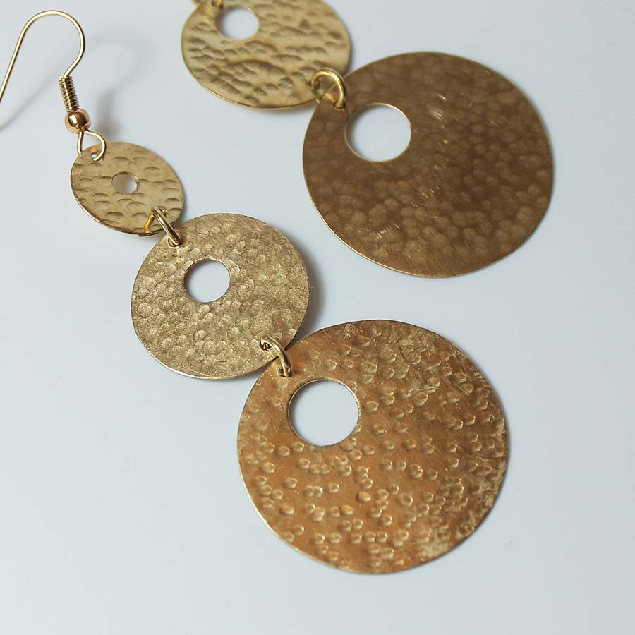 Brass Three Large Circle Drop Earrings - JEMB3 - Uneeka