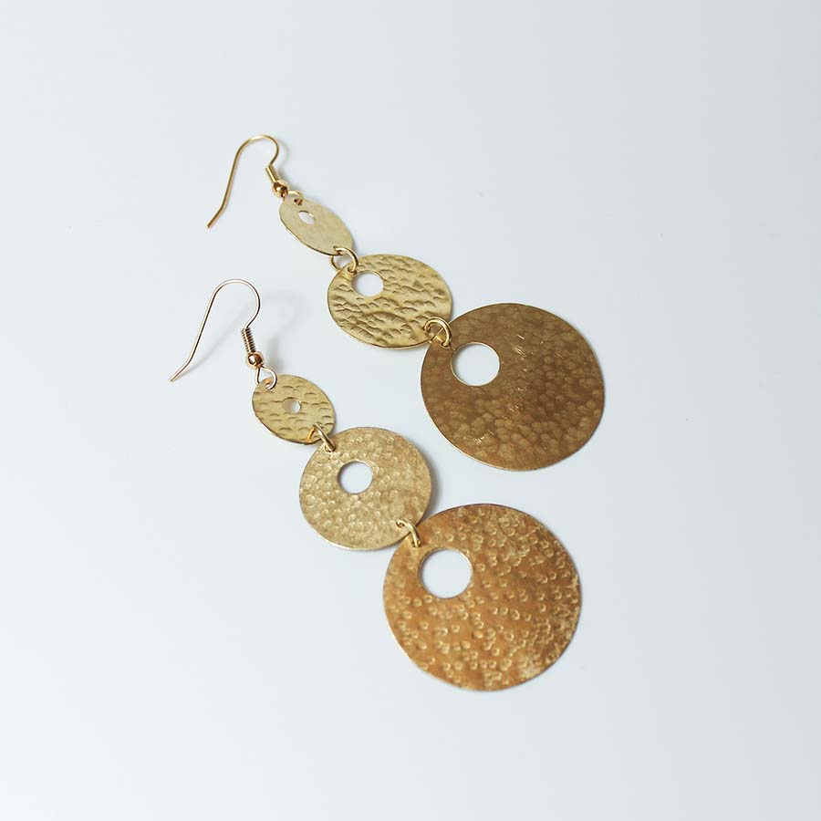 Brass Three Large Circle Drop Earrings - JEMB3 - Uneeka