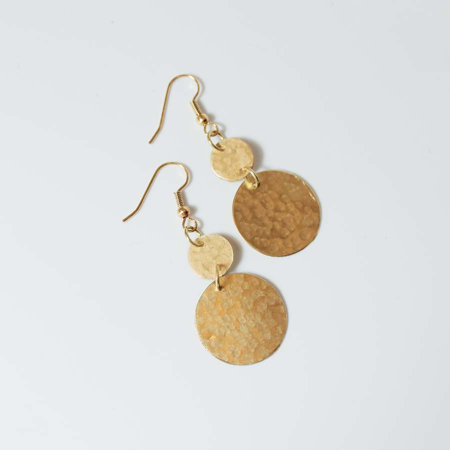 Hammered Brass Two Coin Earrings - JEBB2 - Uneeka