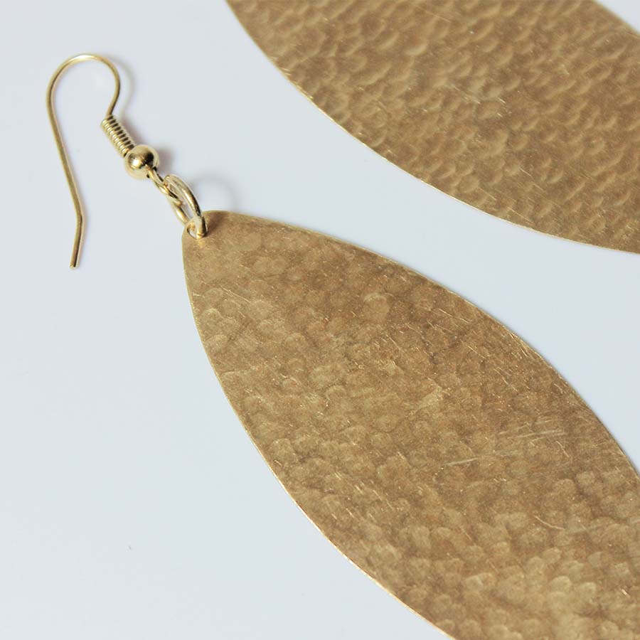 Brass Wide Leaf Earrings - JEMB34 - Uneeka