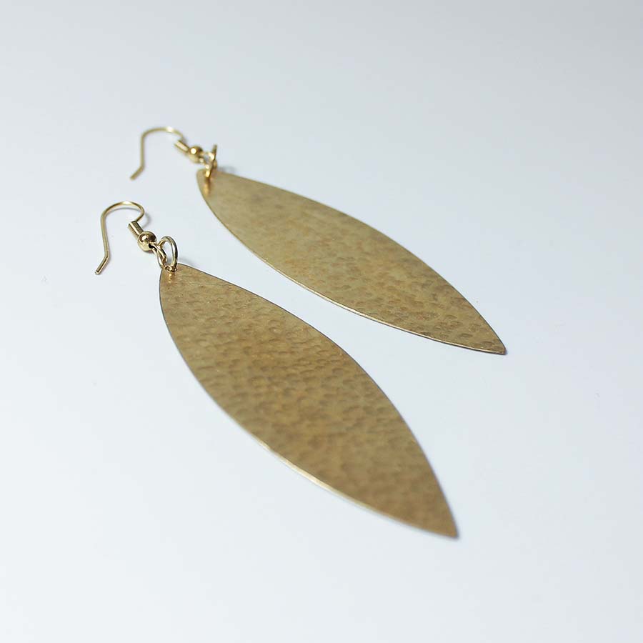 Brass Wide Leaf Earrings - JEMB34 - Uneeka