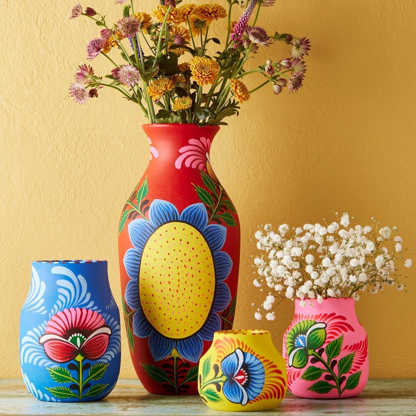 Brightly Coloured Hand Painted Terracotta Planter - PL14 - Uneeka