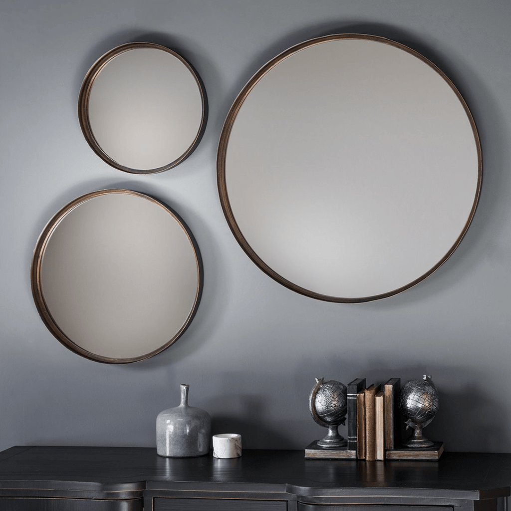 Bronze Finish Round Mirror with Deep Thin Frame - 217095 - Uneeka