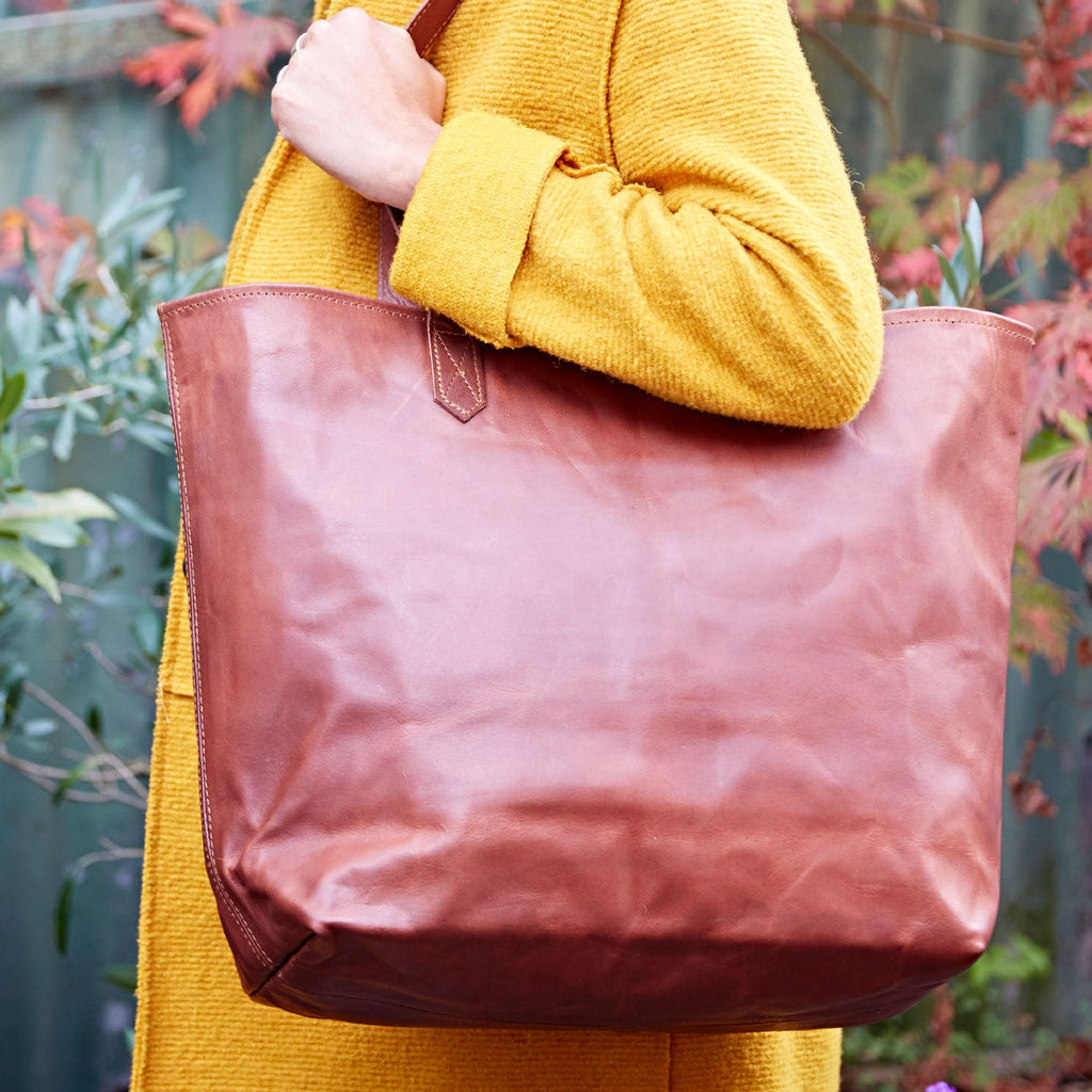 Brown Buffalo Leather Tote Shopping Bag - HISHB - BR - Uneeka