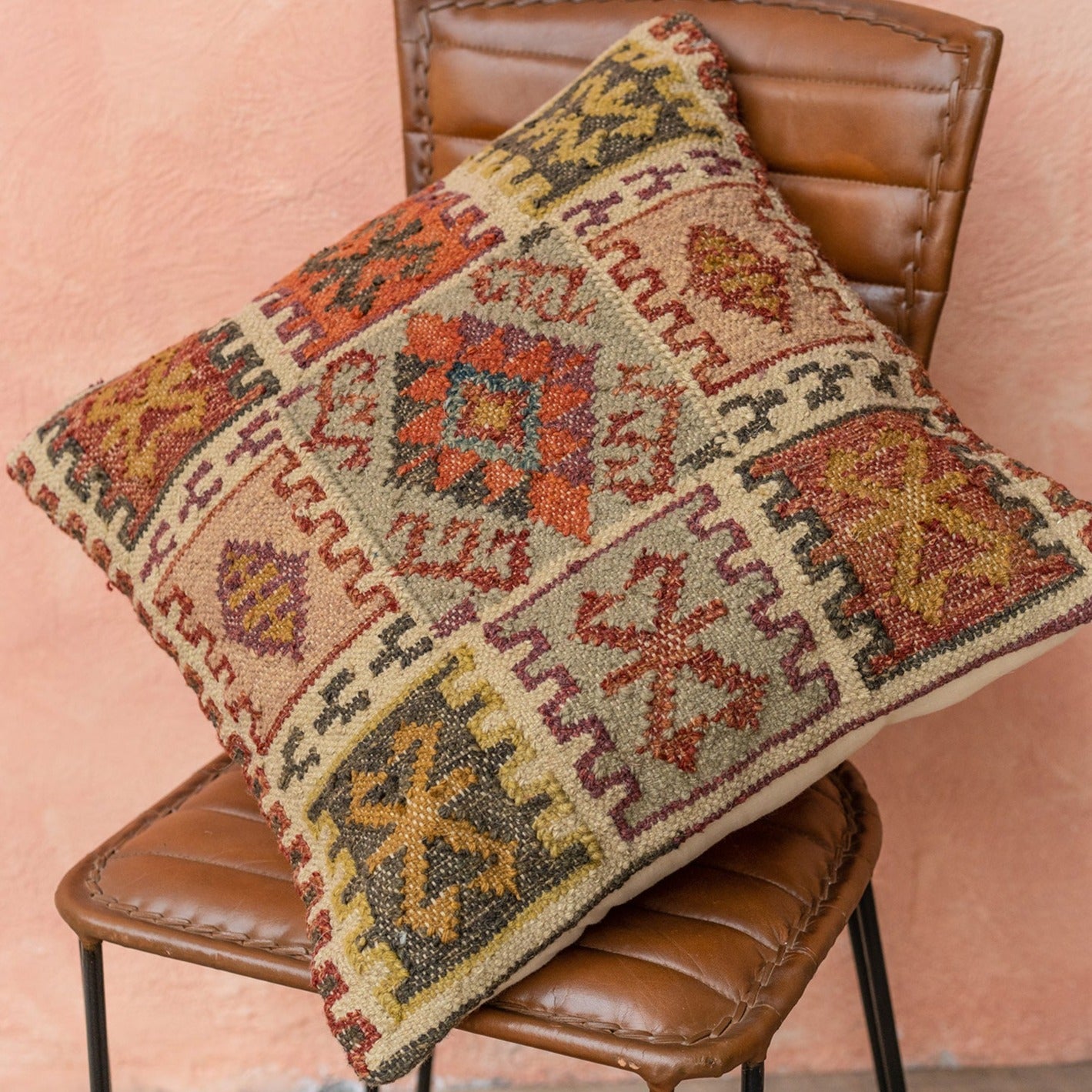 Brown Geometric Handloom Kilim Cushion - CC531 - Uneeka
