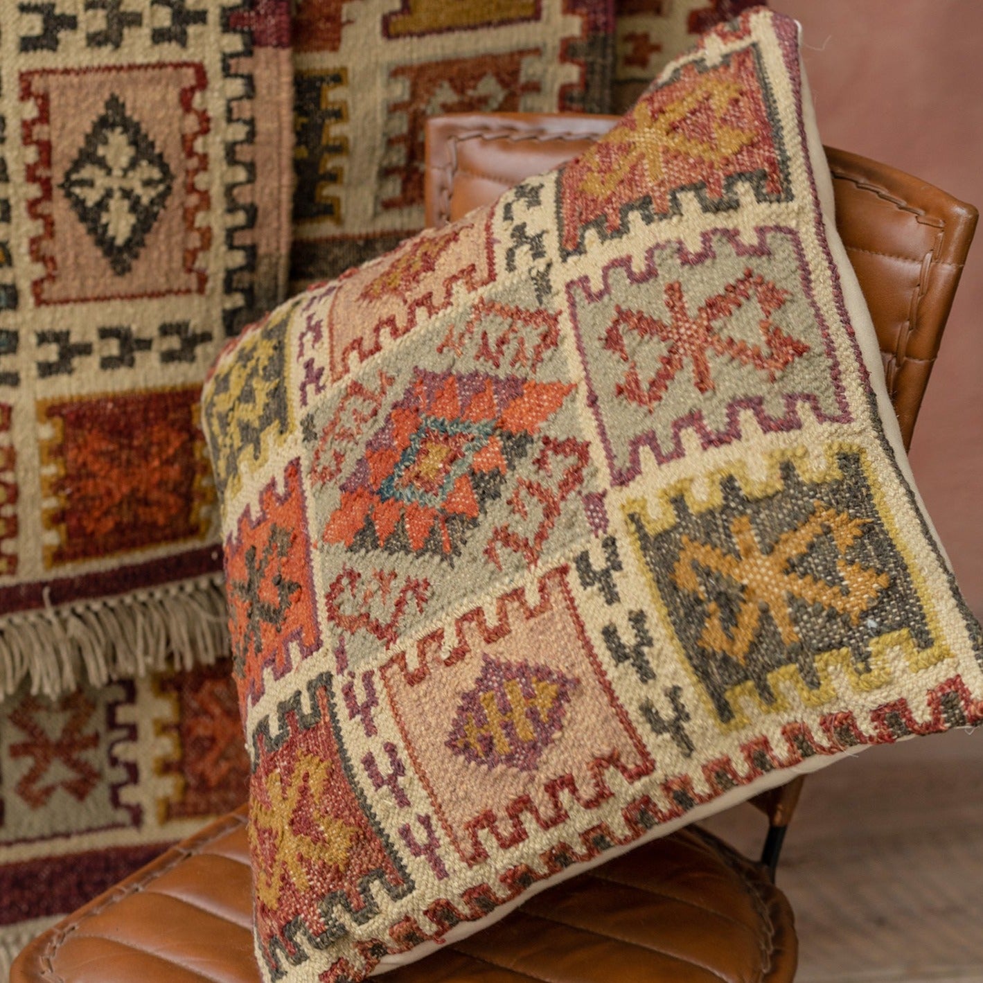 Brown Geometric Handloom Kilim Cushion - CC531 - Uneeka