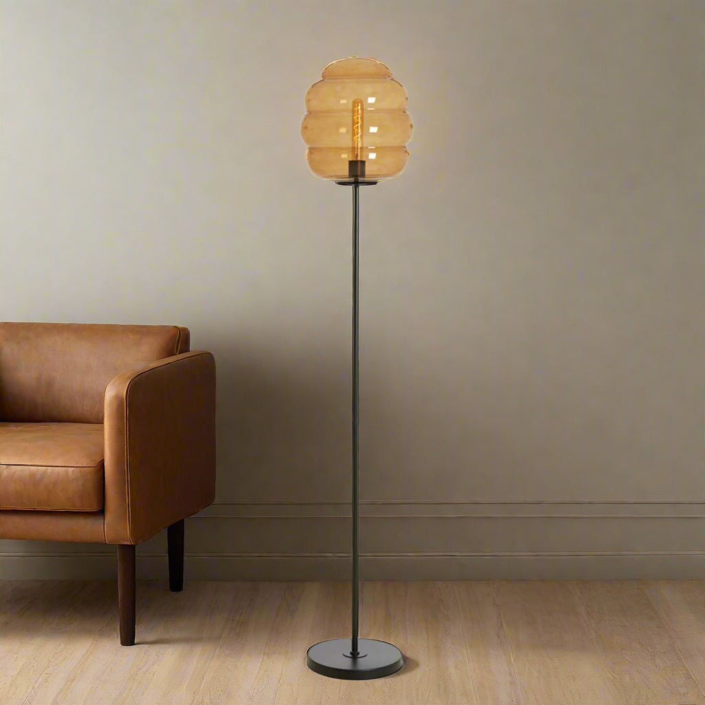 Brown Glass Beehive Style Floor Lamp - 1882764 - Uneeka