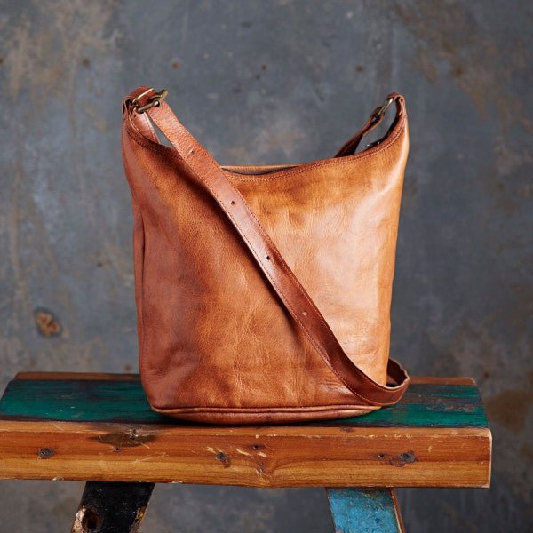 Brown Leather Bucket Crossbody Bag - HITB - BR - Uneeka