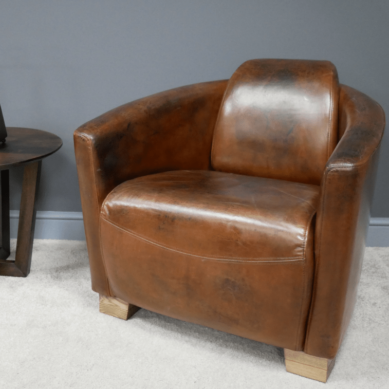 Brown Leather Cigar Chair - 6817 - Uneeka