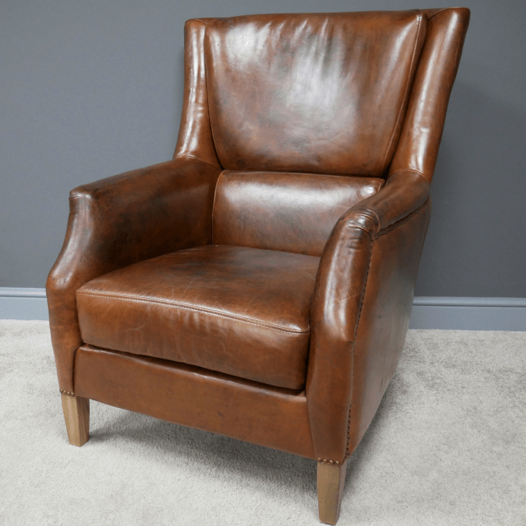 Brown Leather Reading Chair - 6818 - Uneeka