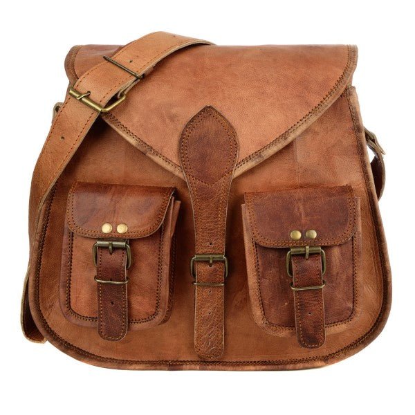 Brown Leather Satchel Style Saddle Bag - LLBS1 - BR - Uneeka