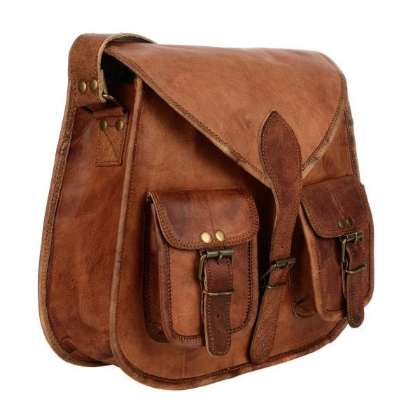 Brown Leather Satchel Style Saddle Bag - LLBS1 - BR - Uneeka