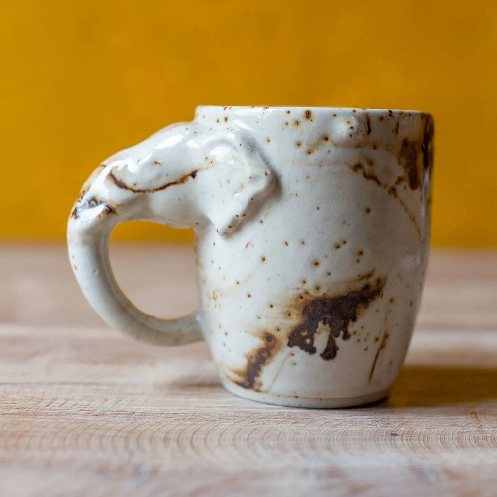 Brown & White Elephant Handle Glazed Mug - BF32 - Uneeka