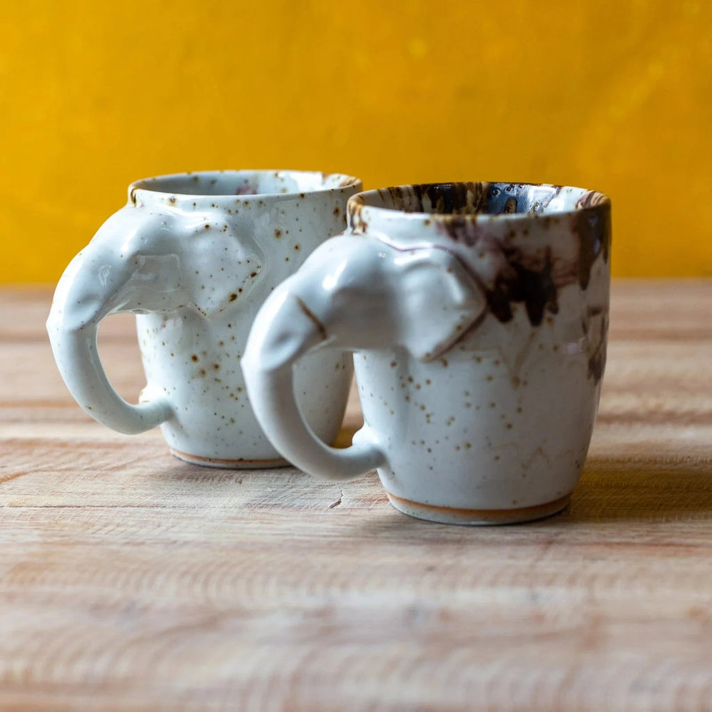 Brown & White Elephant Handle Glazed Mug - BF32 - Uneeka