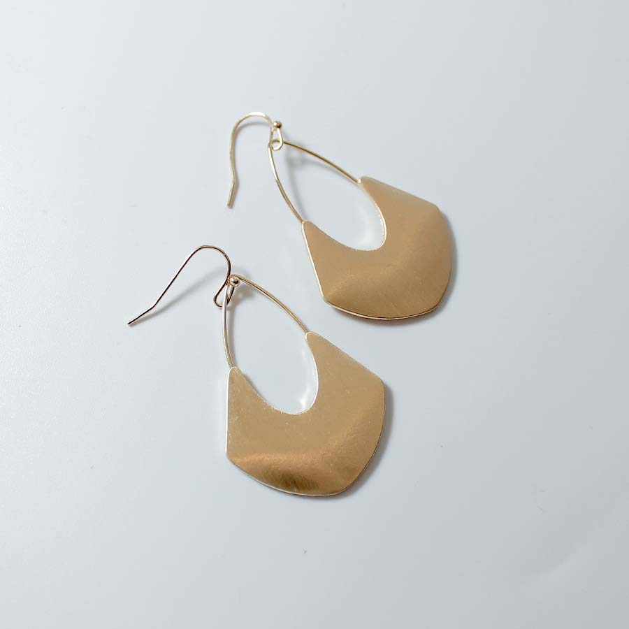 Brushed Metal Fan Shape Drop Earrings - CE - 1357 - GD - Uneeka