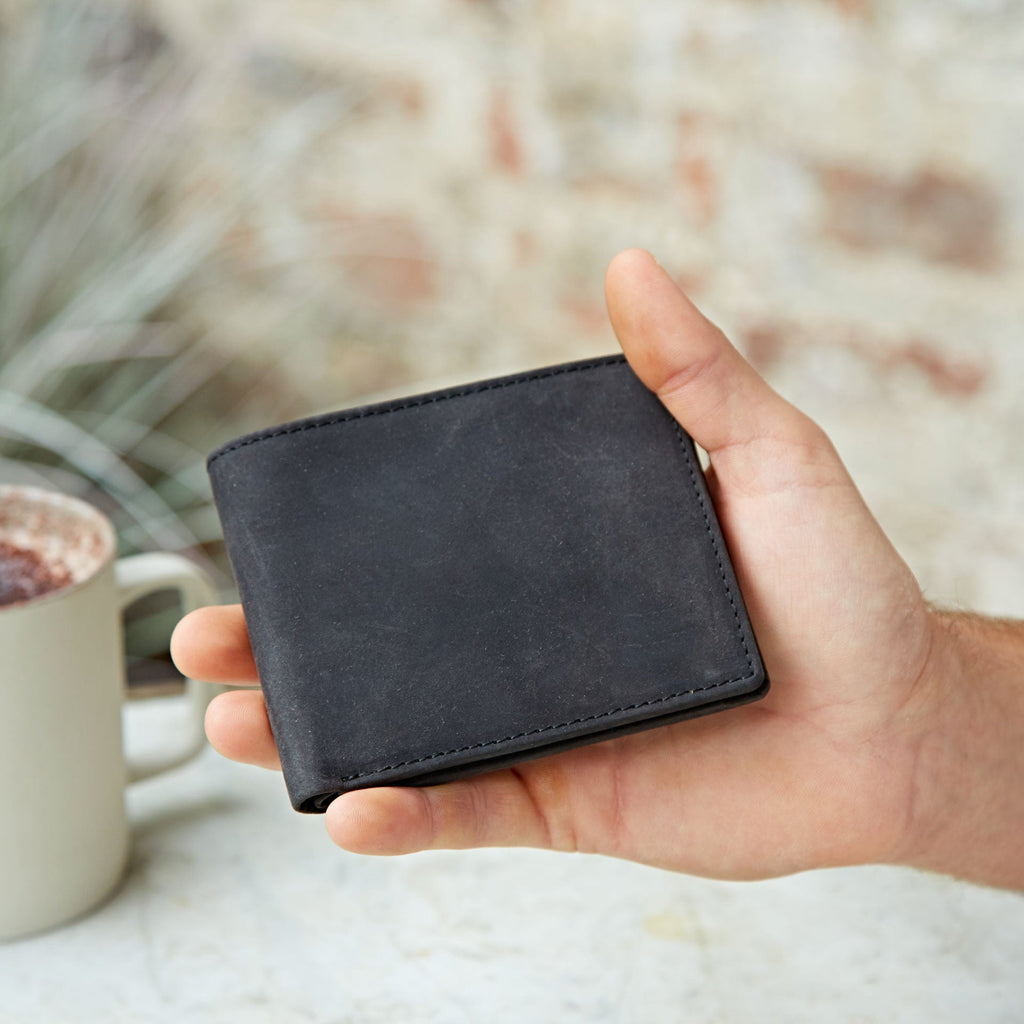 Buffalo Leather Handmade Billfold Wallet - HIBLW1 - BK - Uneeka