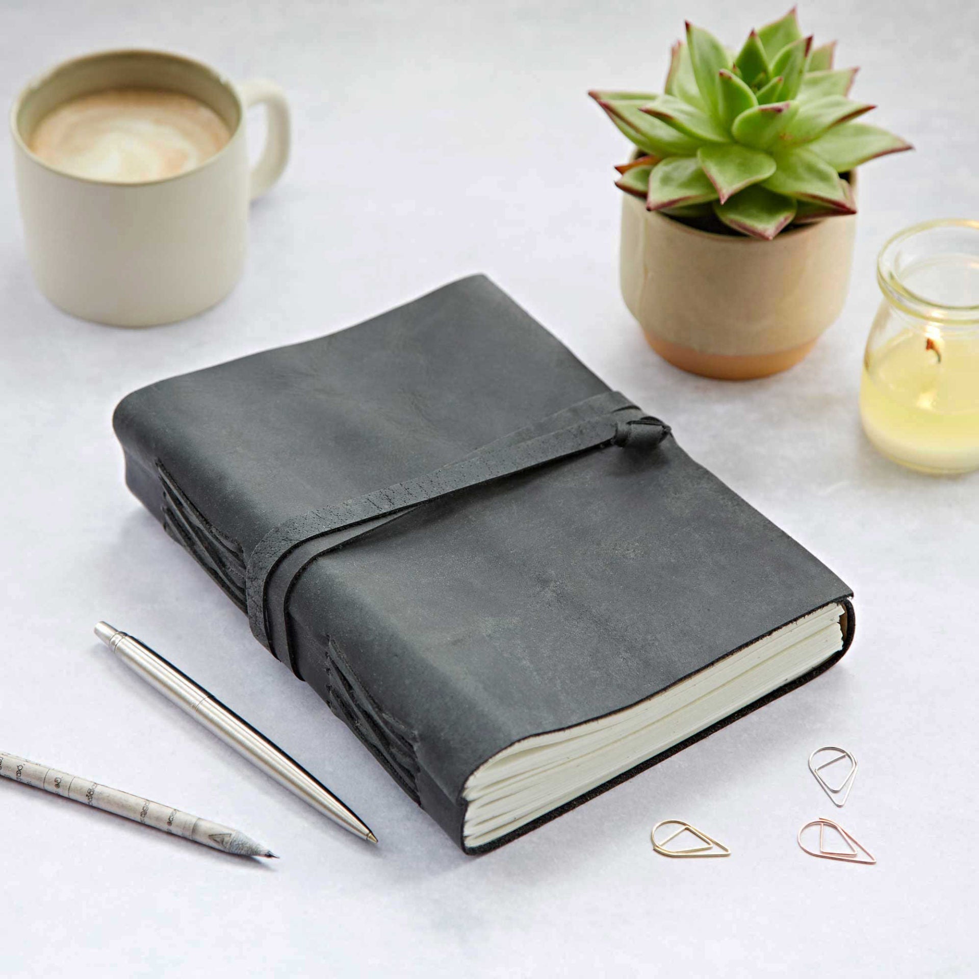 Buffalo Leather Journal With Thick Leather Tie - HILNB21 - BK - Uneeka