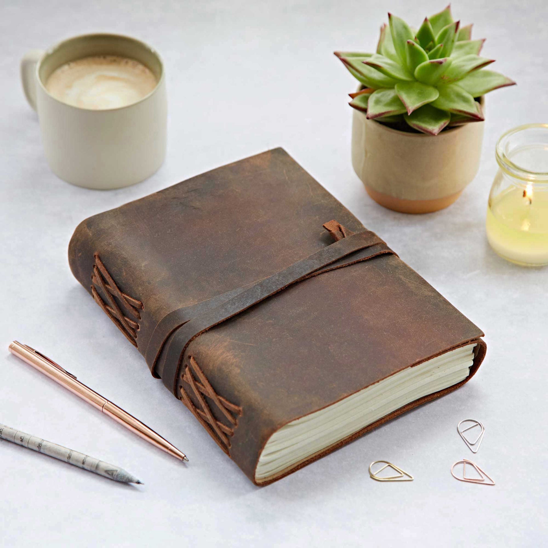 Buffalo Leather Journal With Thick Leather Tie - HILNB21 - BR - Uneeka