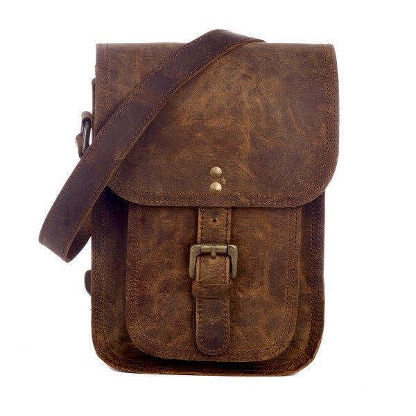 Buffalo Leather Satchel Style Shoulder Bag - HIPSB - BR - Uneeka