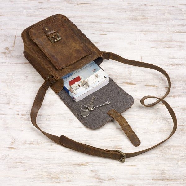 Buffalo Leather Satchel Style Shoulder Bag - HIPSB - BR - Uneeka