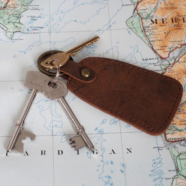 Buffalo Leather Tag with Brass Hoop Keyring - Hibkr1 - BK - Uneeka