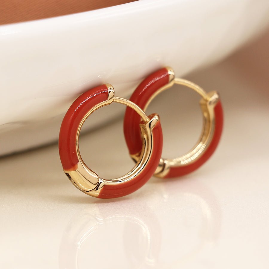 Burnt Sienna Enamel Gold Hoops - 03957 - Uneeka