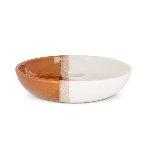 Candra Off White & Terracotta Ceramic Candle Holder - CH0101 - Uneeka