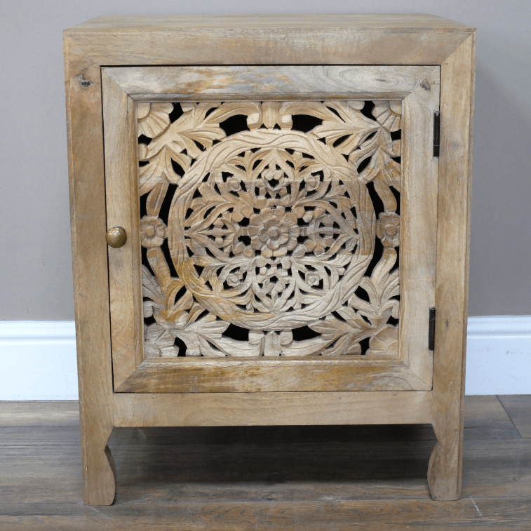 Carved Cut Out Mango Wood Cabinet - 10208 - Uneeka