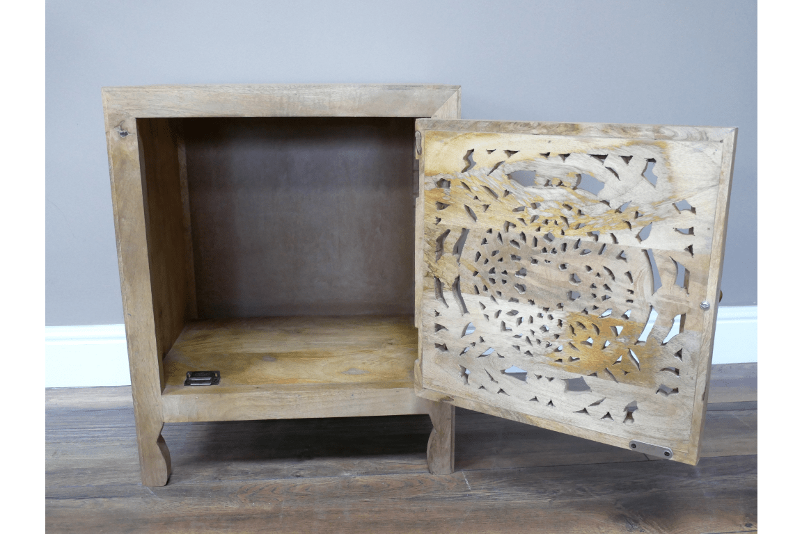 Carved Cut Out Mango Wood Cabinet - 10208 - Uneeka