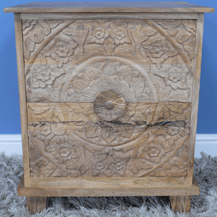 Carved Front Two Drawer Cabinet - 8154 - Uneeka