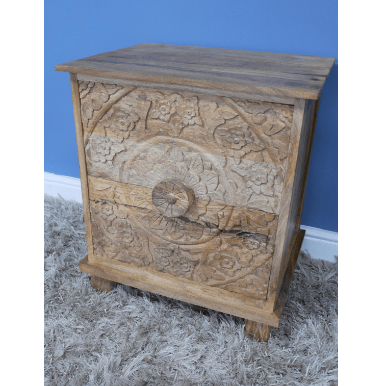 Carved Front Two Drawer Cabinet - 8154 - Uneeka