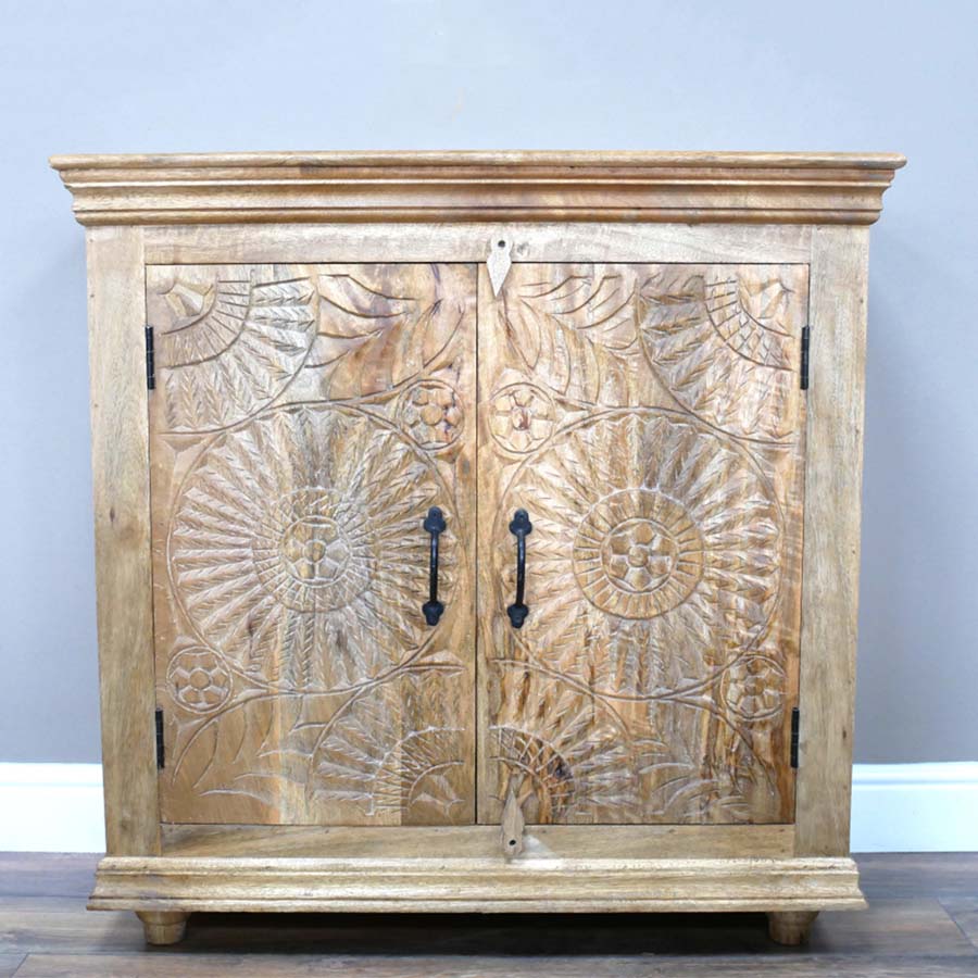 Carved Mango Wood Cabinet - 8976 - Uneeka