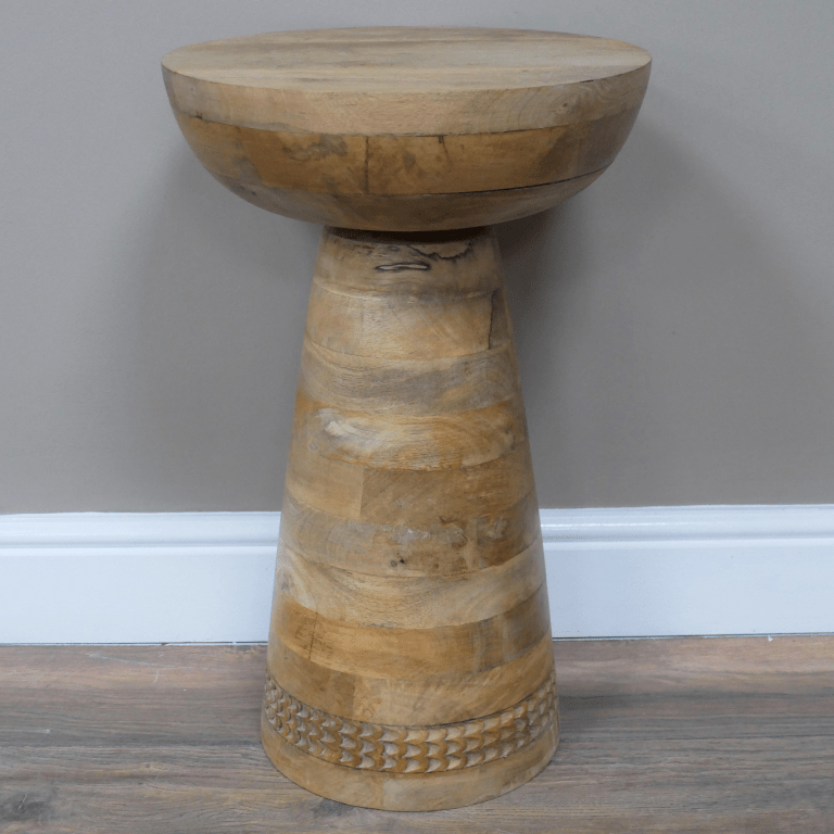 Carved Wooden Round Base Side Table - 8941 - Uneeka