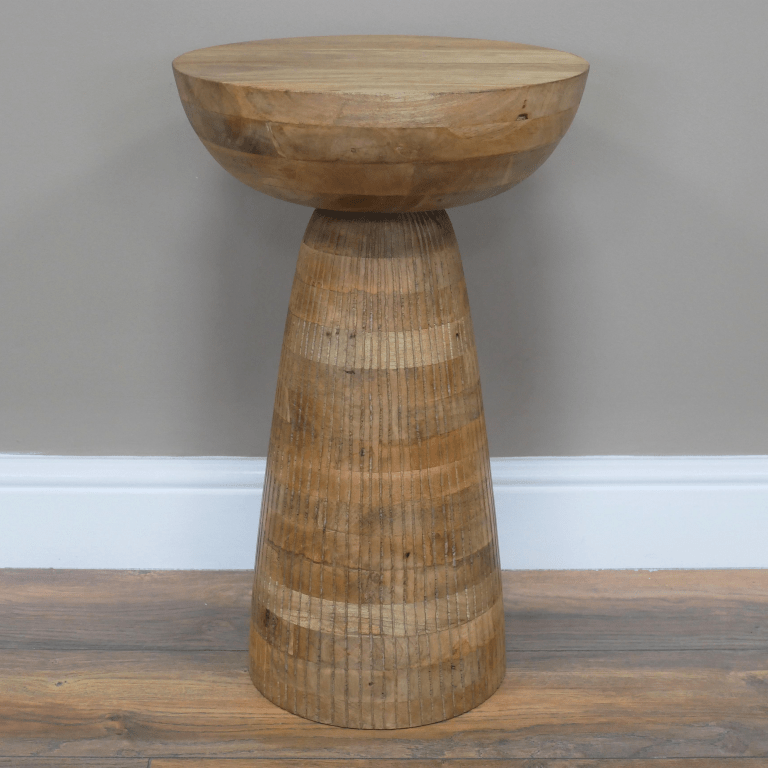Carved Wooden Round Base Side Table - 8958 - Uneeka