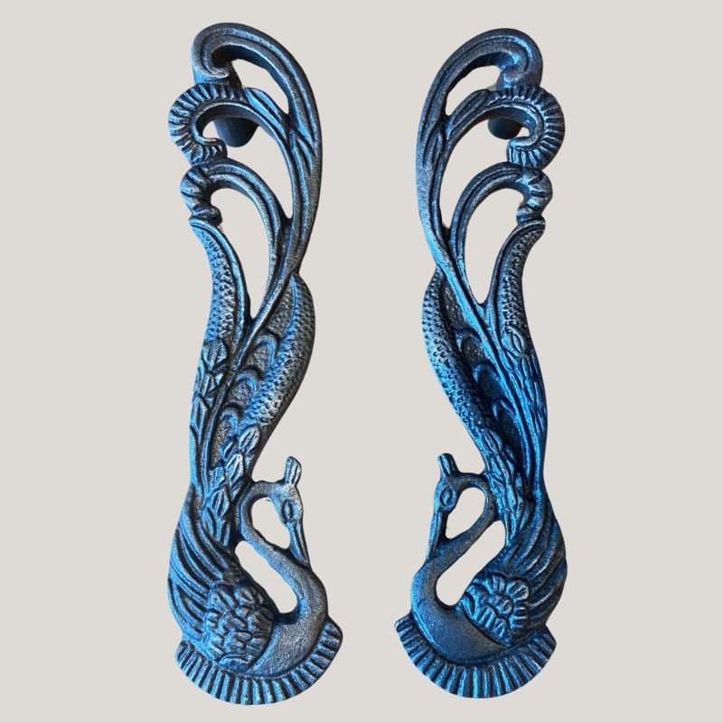 Cast Antique Iron Peacock Pull Handles (Pair) - B176 - Uneeka