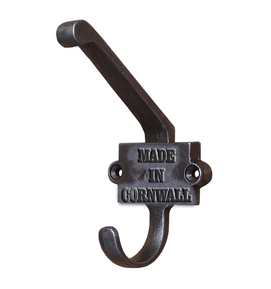 Cast Iron 'Made in Cornwall' Double Coat Hook - E117.BS - Uneeka