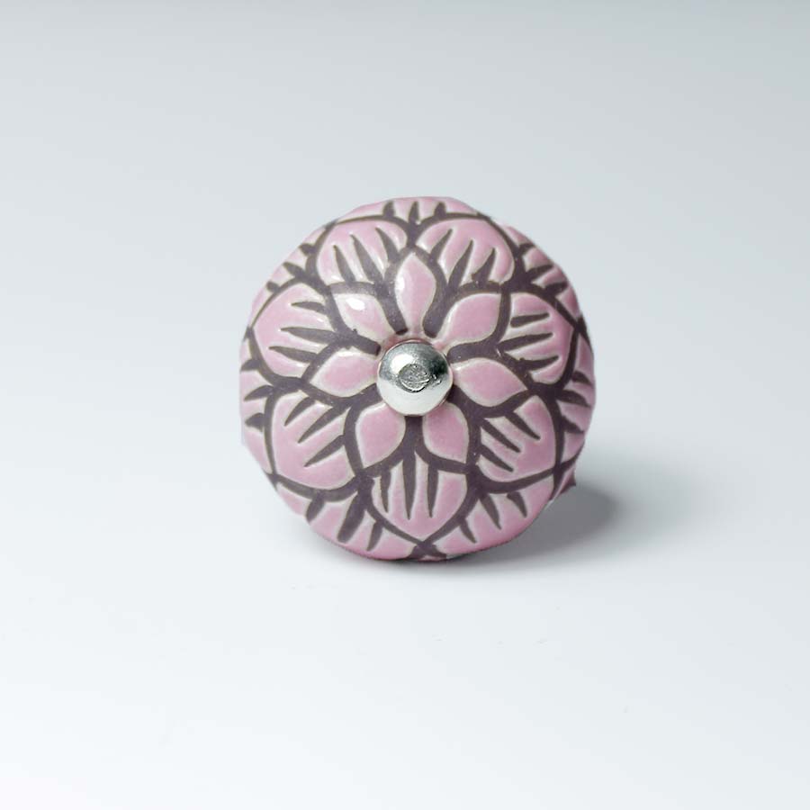 Ceramic Doorknob With Black Flower Detail - DK100 - P - Uneeka