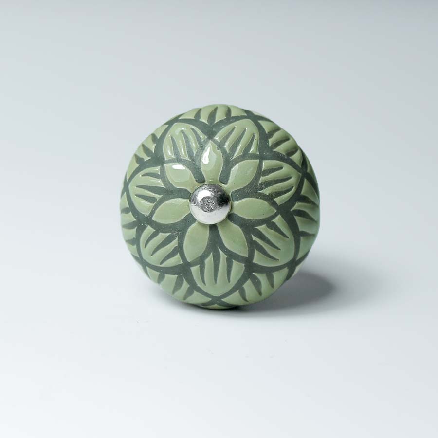 Ceramic Doorknob With Black Flower Detail - DK100 - G - Uneeka