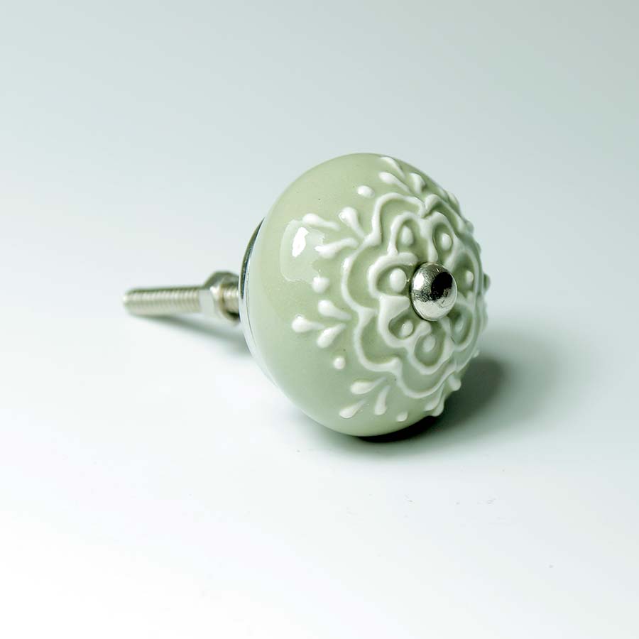 Ceramic Doorknob With White Emboss Painting - DK101 green - Uneeka