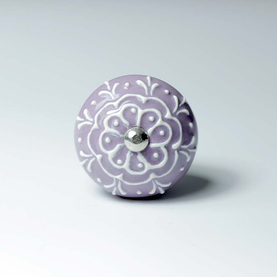 Ceramic Doorknob With White Emboss Painting - DK101 purple - Uneeka