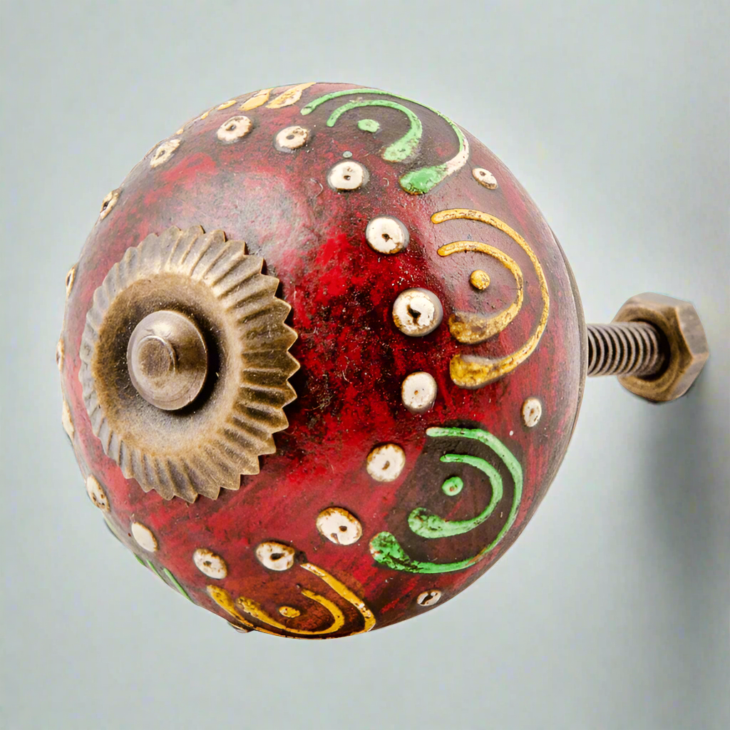 Ceramic Hand Painted Red Door Knob - DK121 - Uneeka