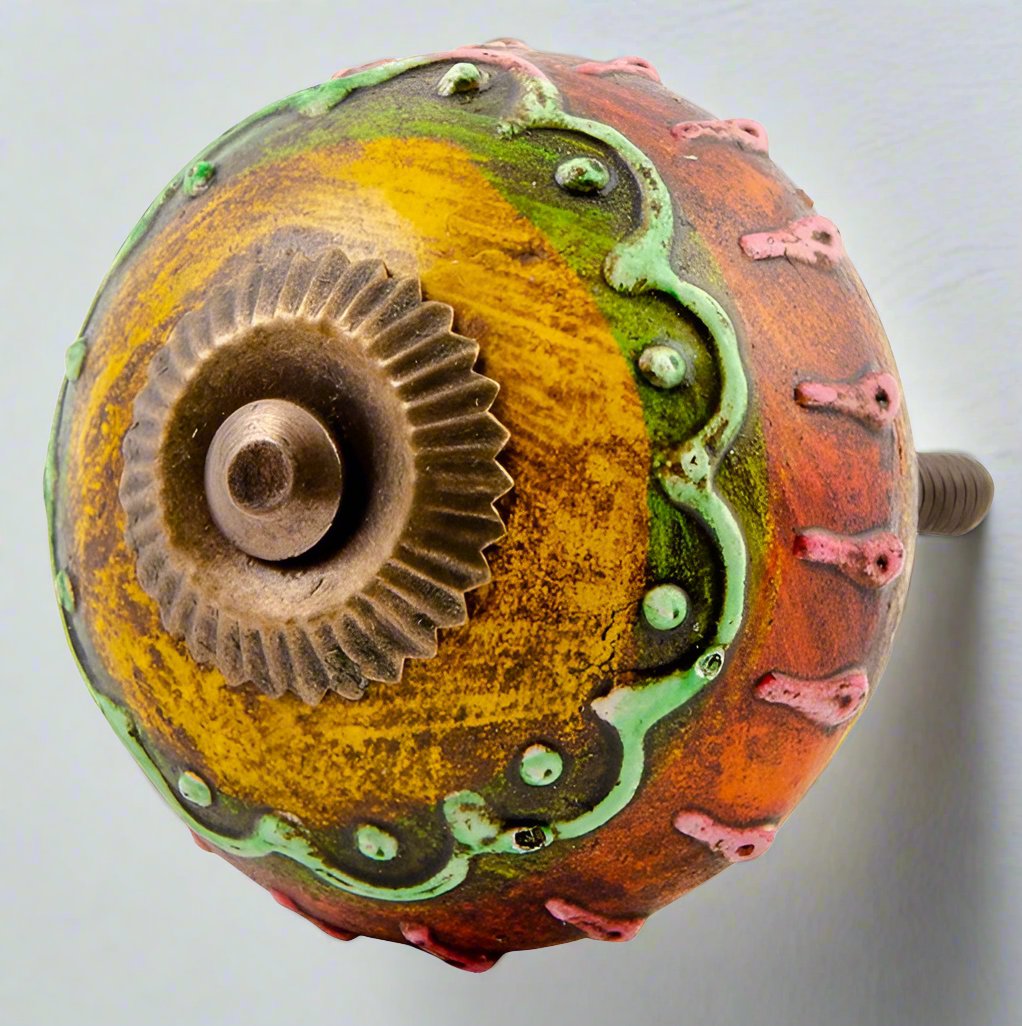 Ceramic Yellow Multi Hand Painted Door Knob - DK120 - Uneeka