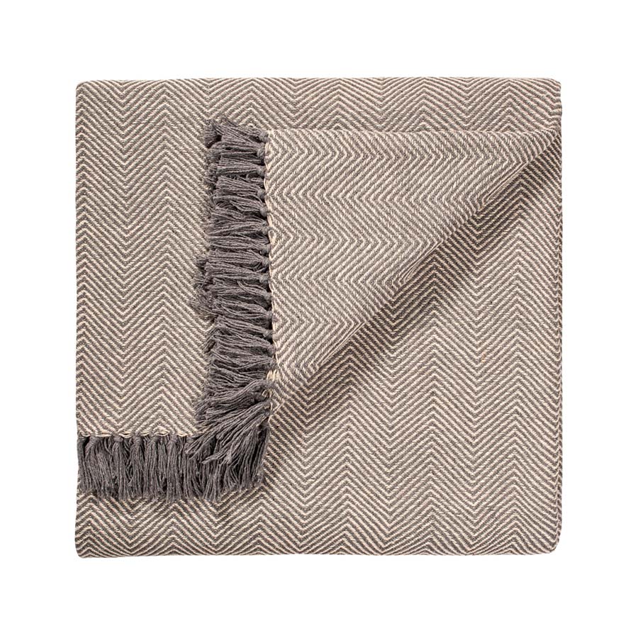 Charcoal Herringbone Handloom Throw - B7 - Uneeka