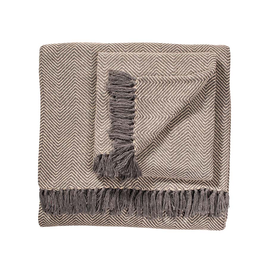 Charcoal Herringbone Handloom Throw - B7 - Uneeka